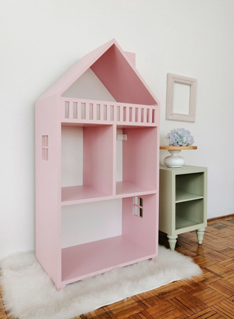 Regał z okienkami i balustradą Florance pastelowy róż