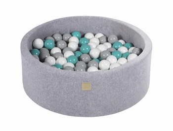 Basen okrągły velvet 30cm jasnoszary + 200 piłek: turkusowe, szare, białe