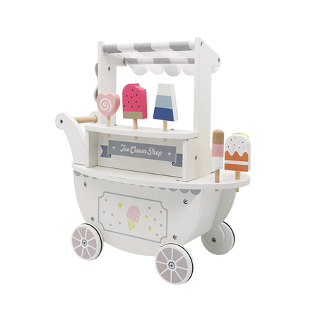Drewniana lodziarnia na kółkach z akcesoriami, kolor biały