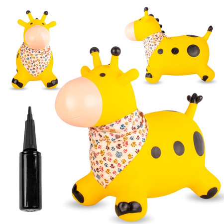 Skoczek gumowy dla dzieci ŻYRAFKA 58 cm żółty z bandaną do skakania z pompką
