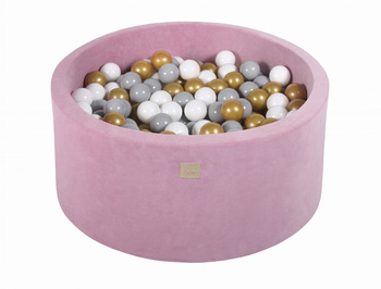 Basen okrągły velvet 40cm ciemny róż + 300 piłek: szare, złote, białe