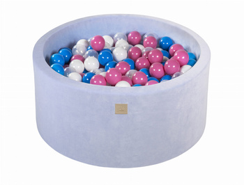 Basen okrągły velvet 40cm baby blue + 300 piłek: niebieskie, białe, jasny róż, transparentne