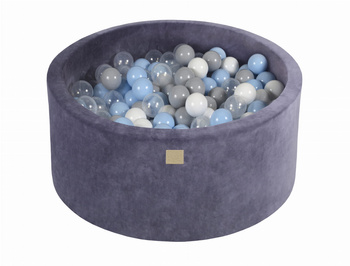 Basen okrągły velvet 40cm szaroniebieski + 300 piłek: baby blue, szare, białe, transparentne