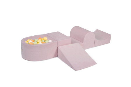 MeowBaby® Piankowy Zestaw do Zabawy Jasnoróżowy + komplet 100 piłeczek: białe, brzoskwiniowe, jasnozielone, pastel żółty