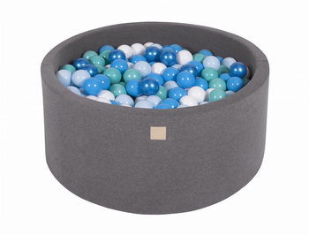 MeowBaby® Suchy Basen 90x40cm z 300 piłkami, Ciemnoszary: białe, niebieskie, turkusowe,  baby blue, niebieska perła