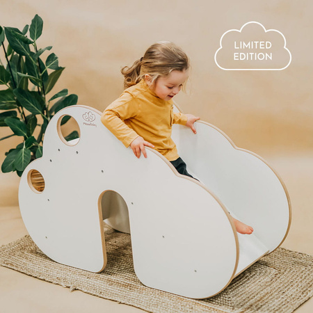 MeowBaby® Montessori drewniana zjeżdżalnia dla dzieci, Chmurka - biała