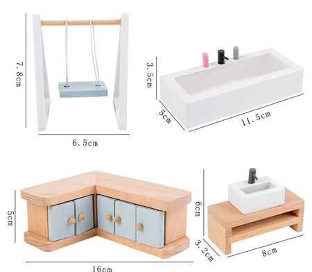 Drewniany Domek dla lalek z zestawem mebli