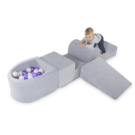 MeowBaby® Piankowy Zestaw do Zabawy z Basenem + 100 piłek do wyboru, Jasnoszary