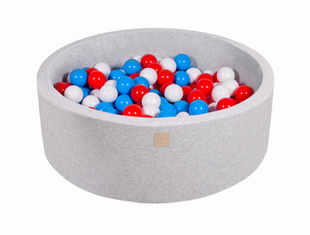 MeowBaby® Suchy Basen 90x30cm z 200 piłkami, Jasnoszary: czerwone, białe, niebieskie