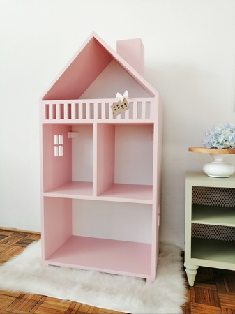 Regał z okienkami i balustradą Florance pastelowy róż