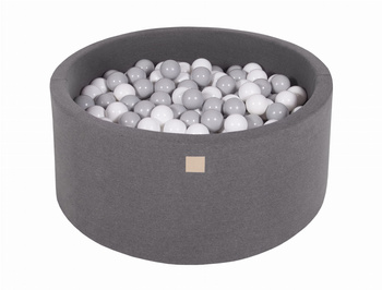 MeowBaby® Suchy Basen 90x40cm z 300 piłkami, Ciemnoszary: szare, białe