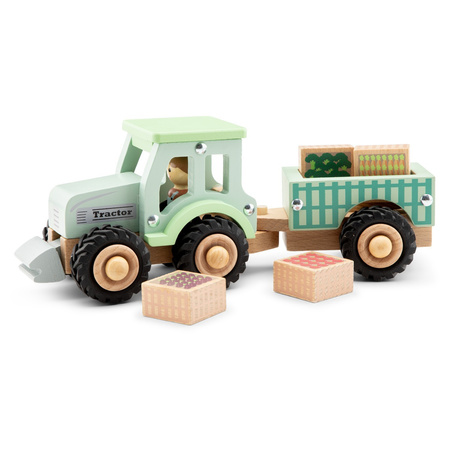 New Classic Toys Drewniany traktor z przyczepą i warzywami