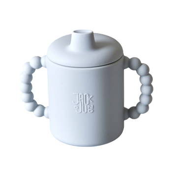 Jasnoszary silikonowy kubek niekapek JackOJuno