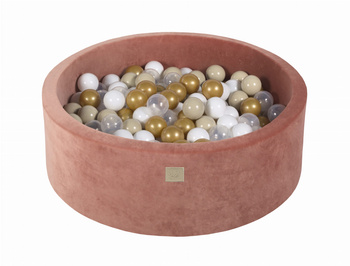 Basen okrągły velvet 30cm czerwień Marsala + 200 piłek: złote, beżowe, białe, transparentne