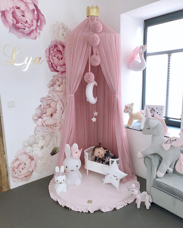 MeowBaby® Mata do Zabawy Ø100cm dla Dziecka Okrągła z Falbanką, Jasnoróżowa