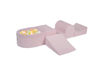 MeowBaby® Piankowy Zestaw do Zabawy Jasnoróżowy + komplet 100 piłeczek: białe, brzoskwiniowe, jasnozielone, pastel żółty