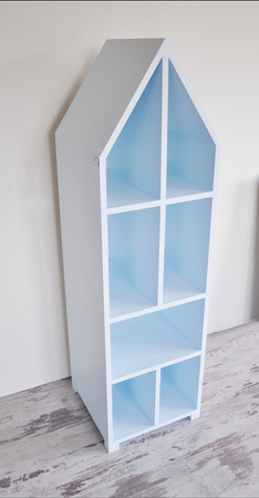 We made it Mały regał pastelowy błękit w kształcie domku w nowoczesnym stylu