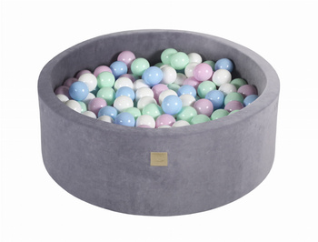 Basen okrągły velvet 30cm stalowy + 200 piłek: baby blue, białe, miętowe, pastelowy róż