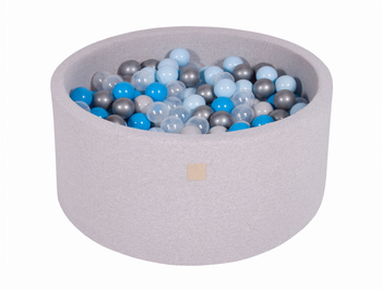 MeowBaby® Suchy Basen 90x40cm z 300 piłkami, Jasnoszary: niebieskie, transparentne,  baby blue, srebrne