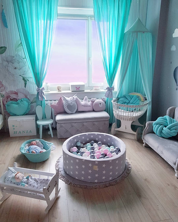 MeowBaby® Suchy Basen z Piłeczkami 200 szt Okrągły, Jasnoszary w Gwiazdki