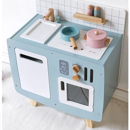 Drewniana kuchnia z akcesoriami niebieska dla dziecka