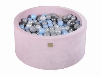 Basen okrągły velvet 40cm pudrowy róż + 300 piłek: baby blue, biała perła, szare, srebrne