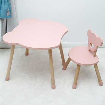 Drewniane krzesełko i stolik dla dziecka, zestaw różowy