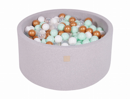 MeowBaby® Suchy Basen 90x40cm z 300 piłkami, Jasnoszary: białe, złote, transparentne, miętowe