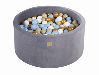 Basen okrągły velvet 40cm stalowy + 300 piłek: złote, baby blue, białe, beżowe