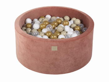 Basen okrągły velvet 40cm czerwień Marsala + 300 piłek: złote, beżowe, białe, transparentne