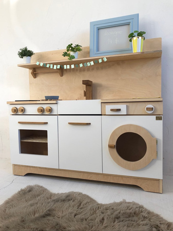 Kuchnia do zabawy z drewna dla dzieci.Zabawkowa kuchnia z piekarnikiem, zmywarka