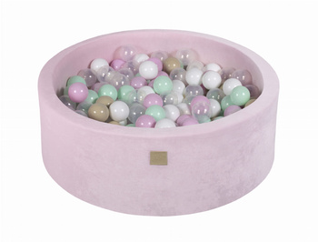 Basen okrągły velvet 30cm pudrowy róż + 200 piłek: miętowe, pastelowy róż, beżowe, transparentne, białe