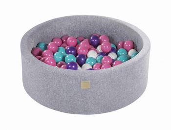 Basen okrągły velvet 30cm jasnoszary + 200 piłek: turkusowe, fioletowe, jasny róż, białe